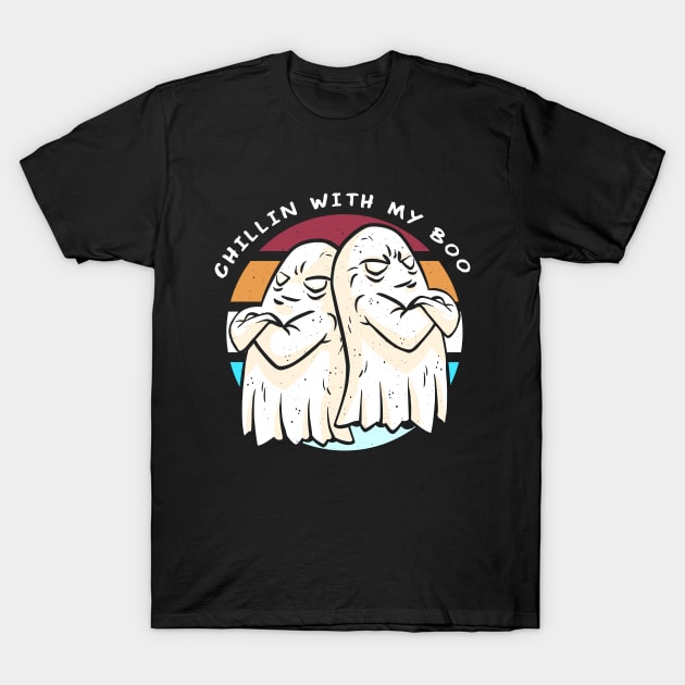 Chillin With My Boo Funny Halloween Ghost Design T-Shirt by UNDERGROUNDROOTS